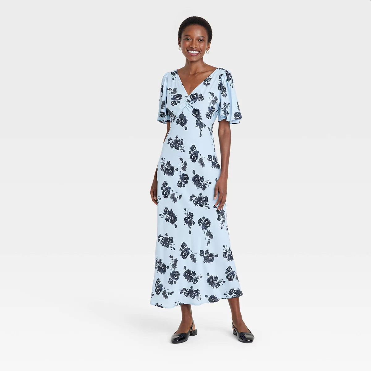 Women's Flutter Short Sleeve Maxi A-Line Dress - A New Day™ Blue Floral | Target