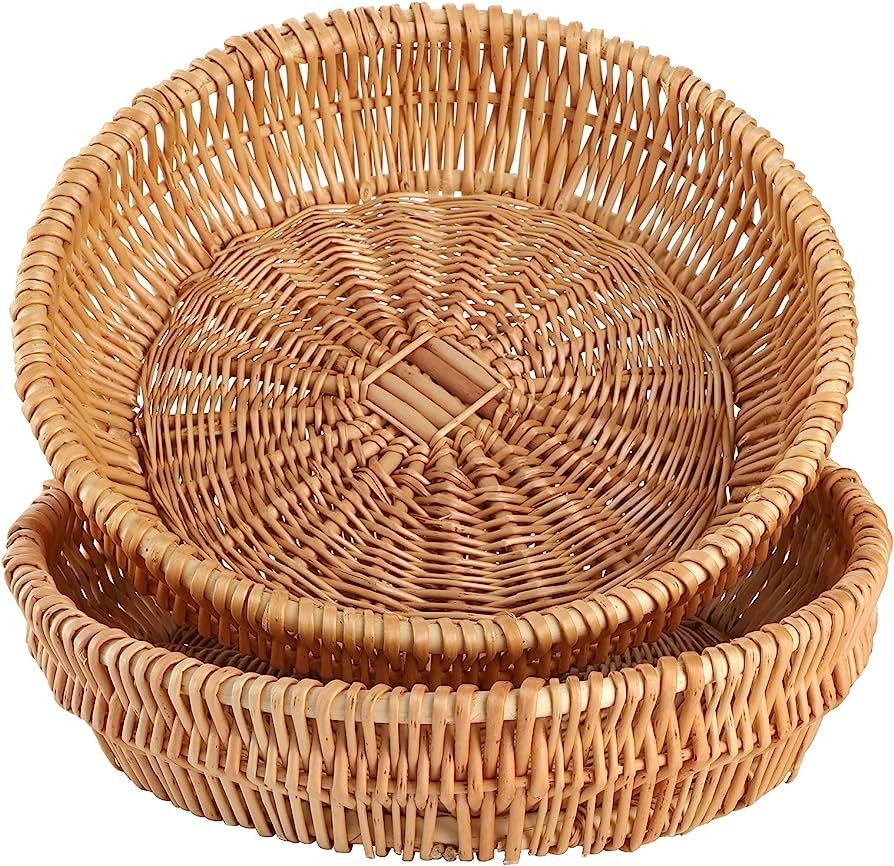 ZENFUN Set of 2 Natural Wicker Bread Baskets, 12" Round Rattan Woven Fruit Basket, Handmade Willo... | Amazon (US)