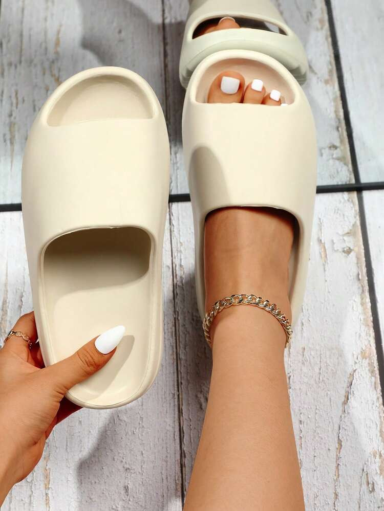 Women Single Band Slippers, Minimalist Beige EVA Slides For Indoor | SHEIN