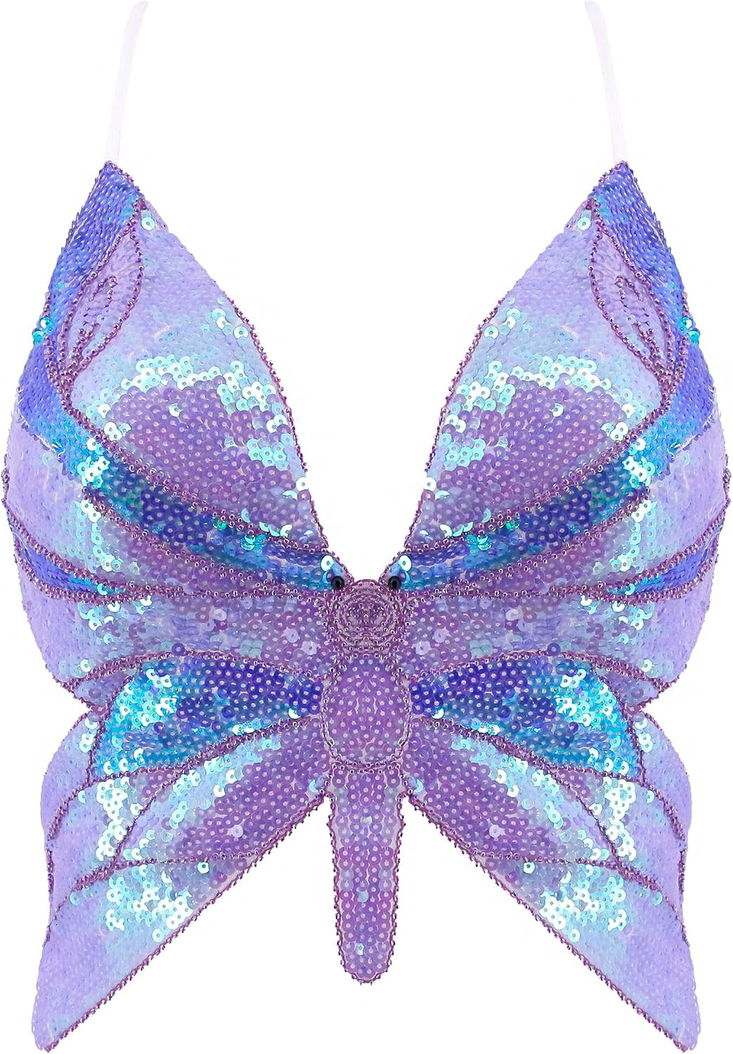 Womens Glitter Sequin Butterfly Crop Top Low-Cut Tank Top Rave Tube Vest Top for Belly Dance Costume Outfits | Amazon (US)