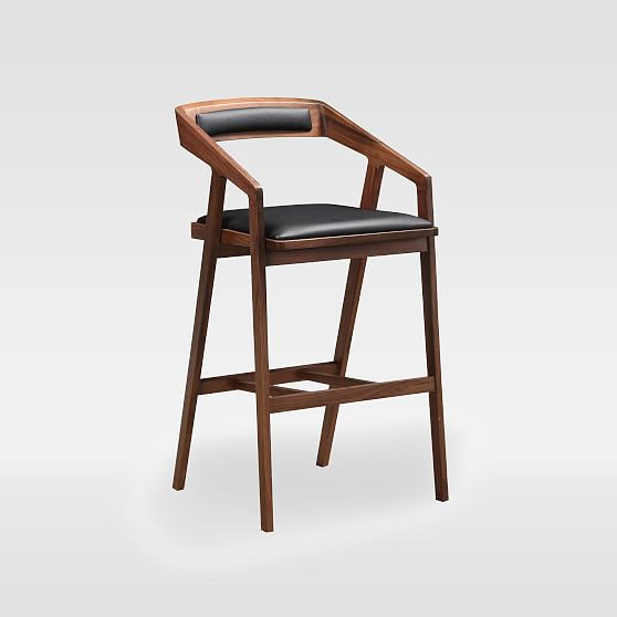 Angled Frame Bar Stool, Walnut, Black | West Elm (US)