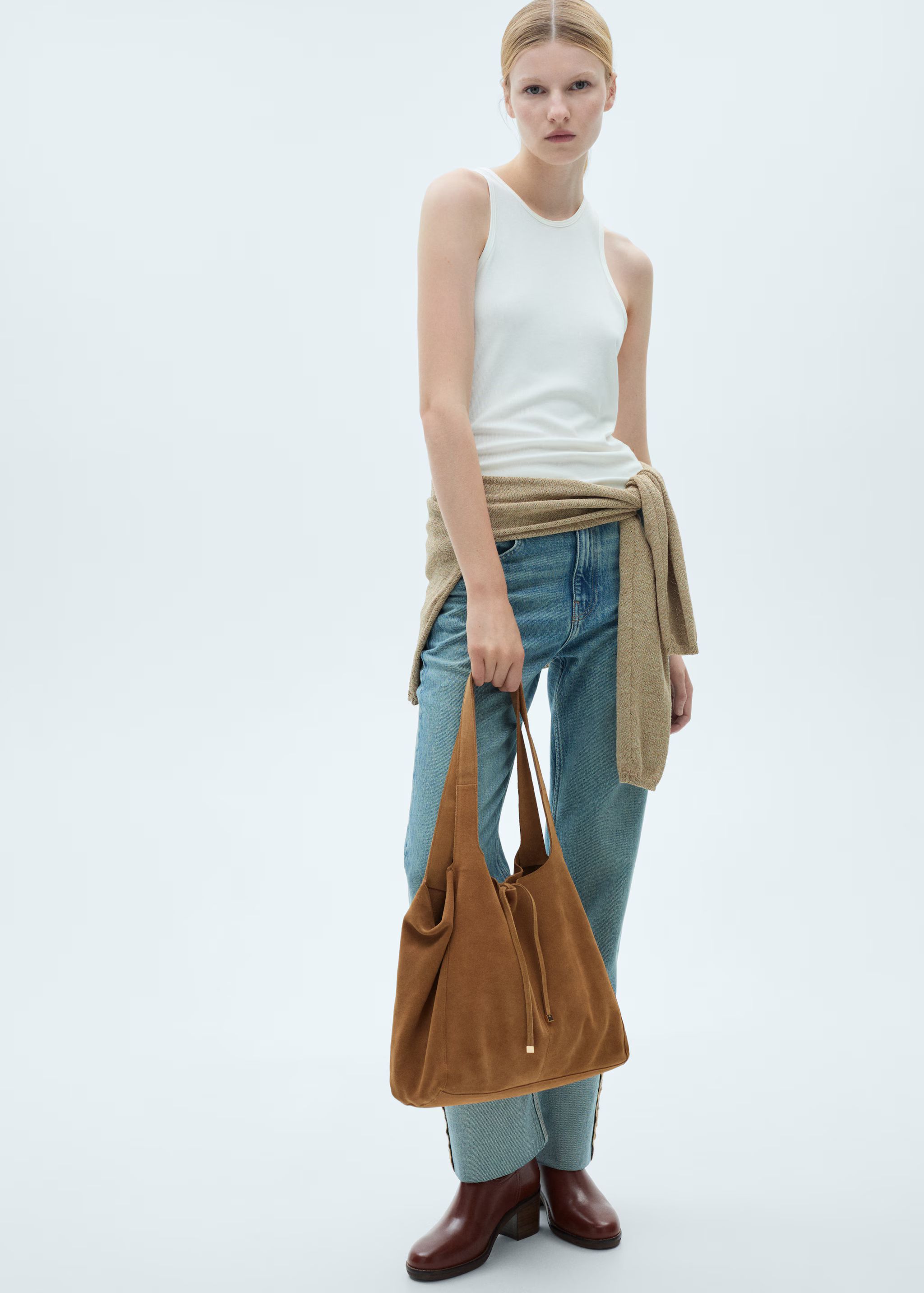 Leather shopper bag - Woman | MANGO USA | MANGO (US)