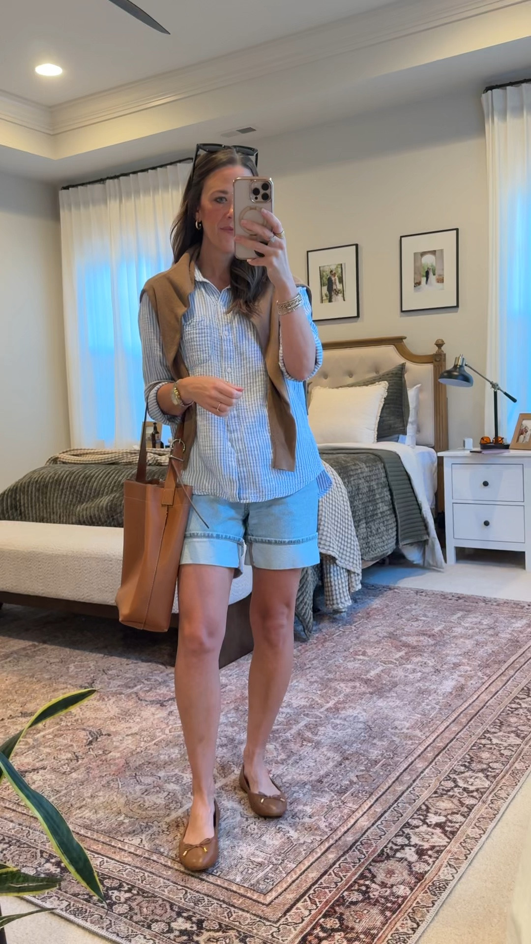 Use code INFG-26LINENANDLIGHTCO10 to save 10% on your first order 🤍

Easy summer-to-fall mom outfit with a wrinkle-free button-down, denim shorts, classic flats, and a lightweight sweater over the shoulders. Perfect for school drop-off, errands, casual fall outfits, and everyday mom style.

Sizing:
• Quince wrinkle-free button-down: S — sized up for a relaxed fit
• Denim shorts: older AE pair, linking similar
• Amazon sweater: S — I own it in 3 colors
• Flats: true to size

#LTKFallStyle #LTKMomStyle #LTKStyleTip #LTKCasualStyle

#LTKootd #LTKgrwm