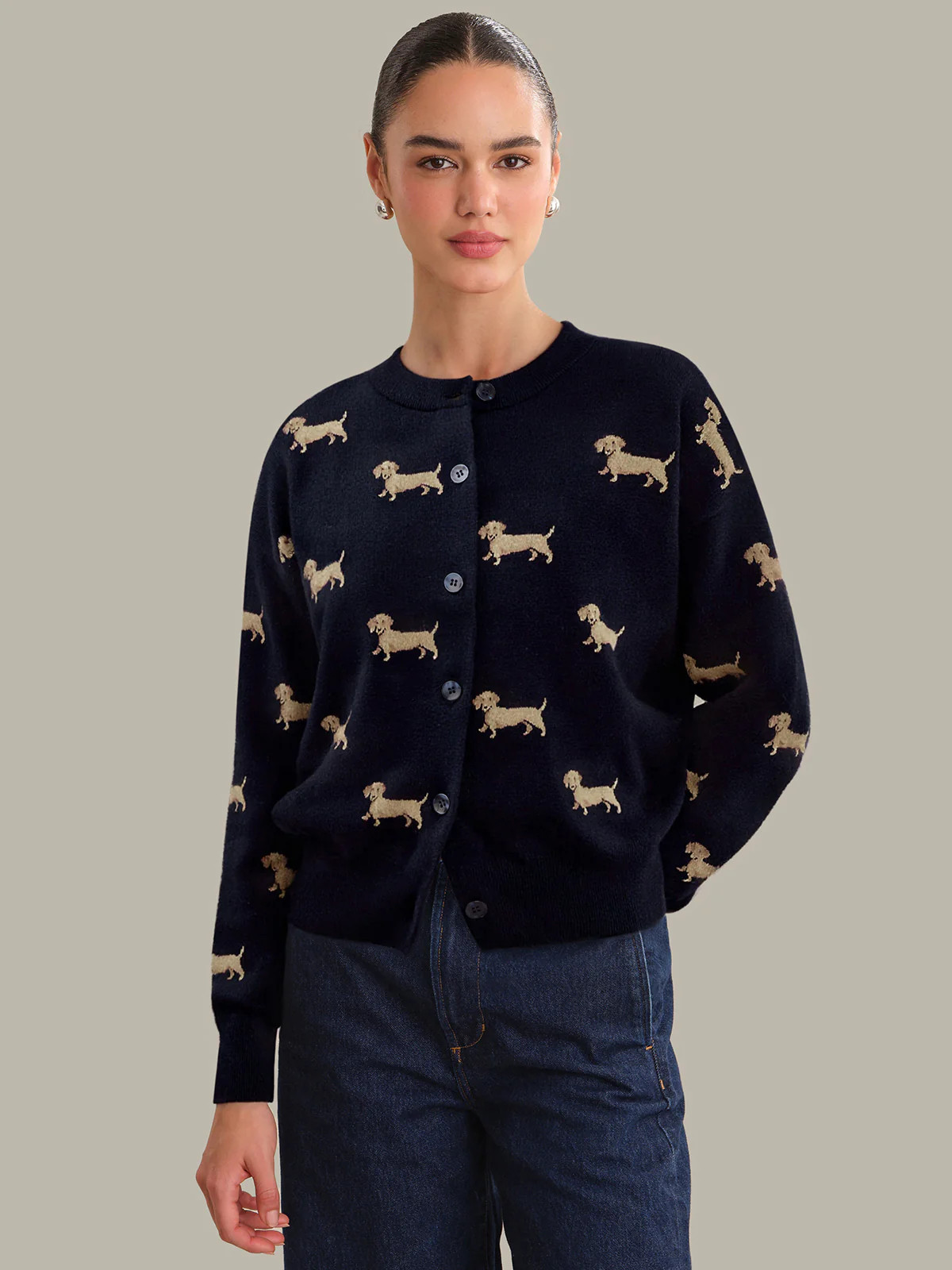 Dachshund Intarsia Crewneck Cardigan | 525 America