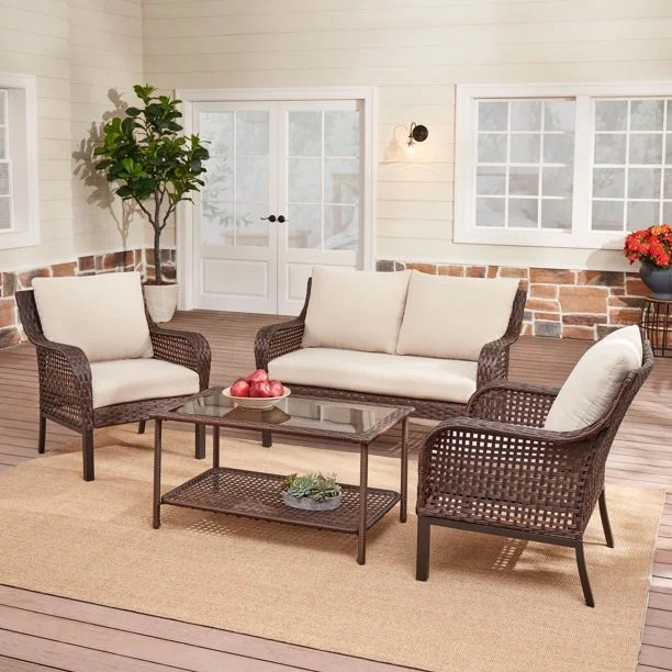Mainstays Tuscany Ridge 4-Piece Conversation Set, Tan - Walmart.com | Walmart (US)