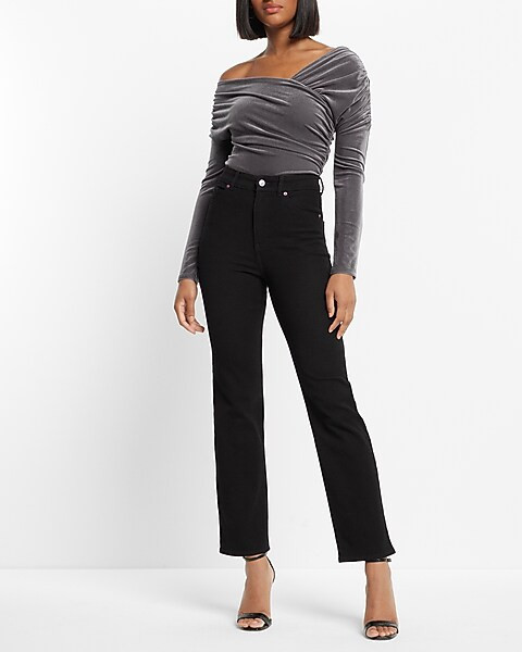 Body Contour Velvet Off The Shoulder Asymmetrical Wrap Thong Bodysuit | Express