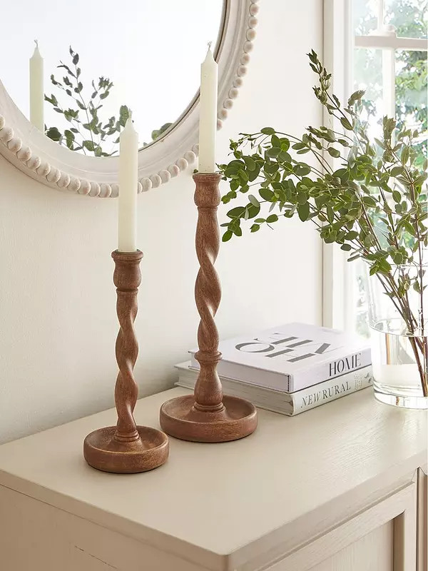Very Home Set of 2 Twist Wooden Candle Sticks | Very (UK)