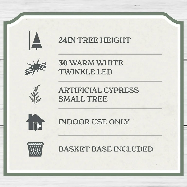 24" Pre-Lit Green Cypress Artificial Christmas Tree with 30 Warm White Twinkle LED Lights, by My ... | Walmart (US)