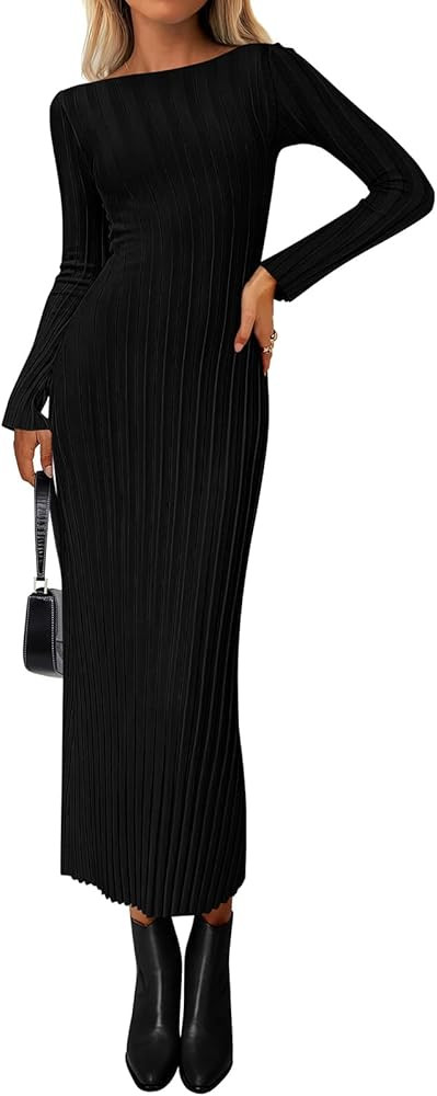 PRETTYGARDEN Womens Sweater Dress Fall 2025 Casual Boat Neck Long Sleeve Pullover Ribbed Knit Bod... | Amazon (US)