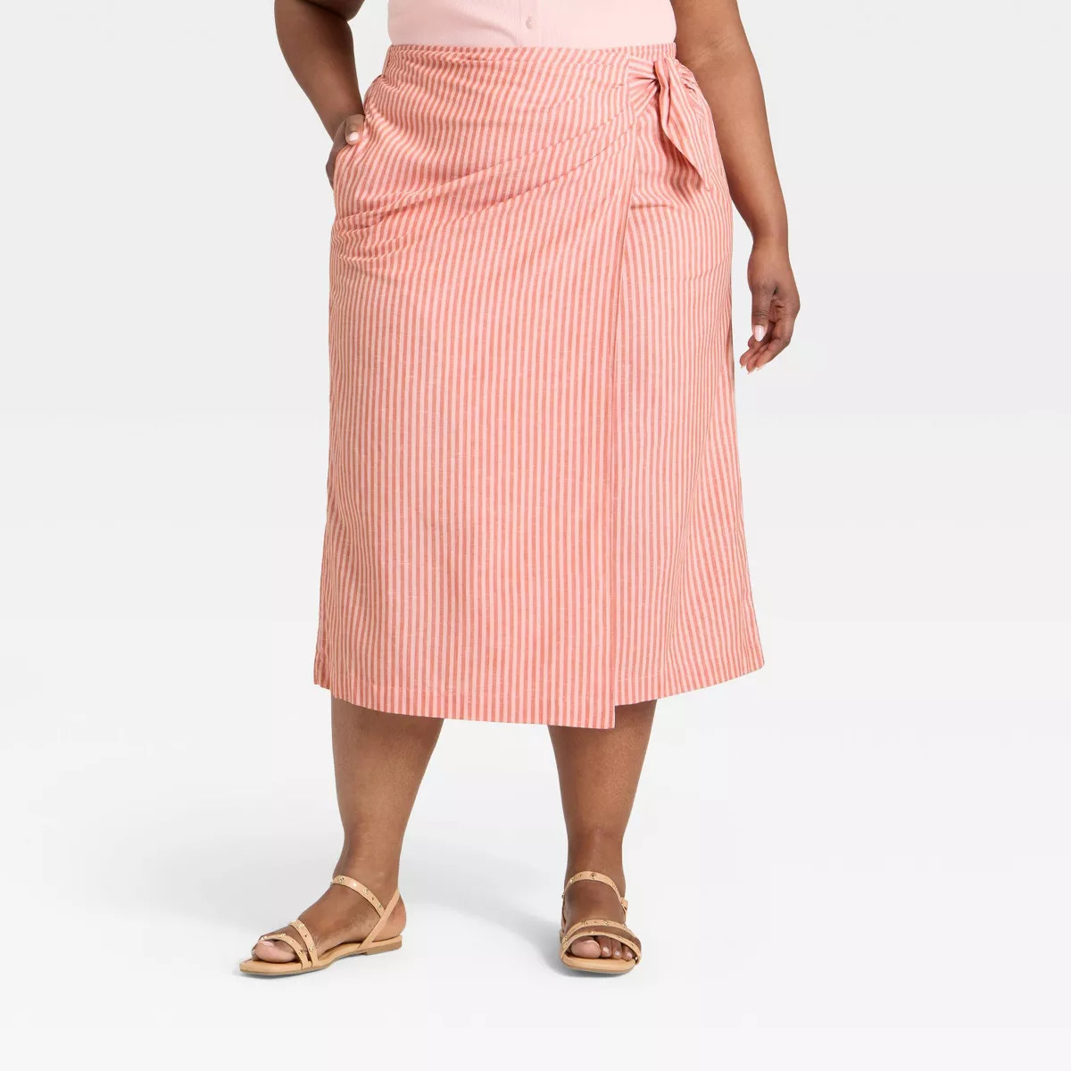 Women's Midi Wrap Skirt - Universal Thread™ Pink/Orange Striped XXL | Target