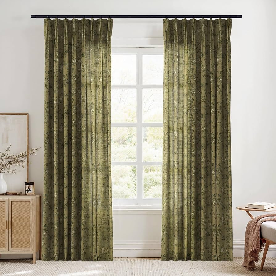 TWOPAGES Pinch Pleat Floral Print Curtain, Ivy Brown, 26W x 90L, 1 Panel | Amazon (US)