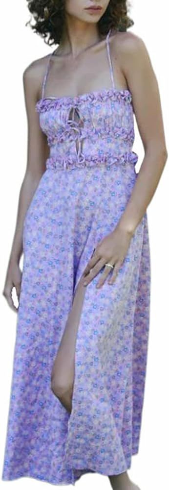 Spaghetti Strap Maxi Dresses for Women Cutout Bodycon Long Dress Sleeveless Backless Slim Fit Spl... | Amazon (US)