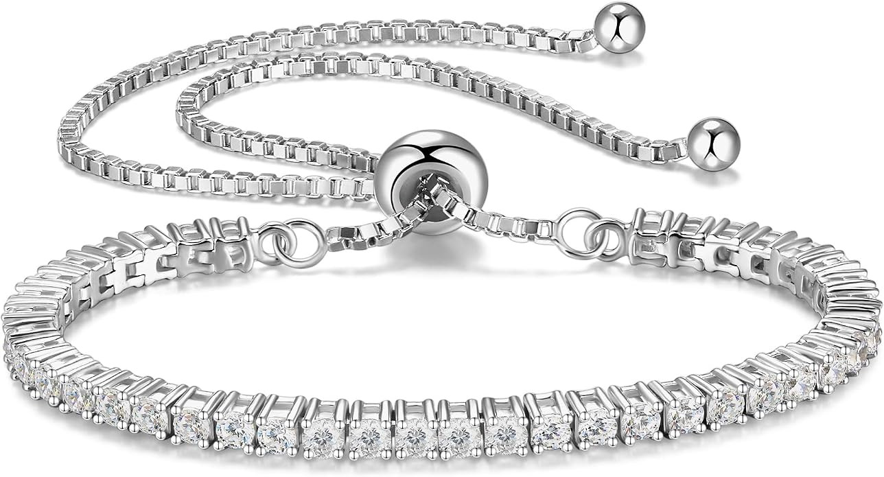 1.2-12 CTTW Moissanite Tennis Bracelet for Women, Adjustable 2-5mm D Color VVS1 Round Cut Moissan... | Amazon (US)