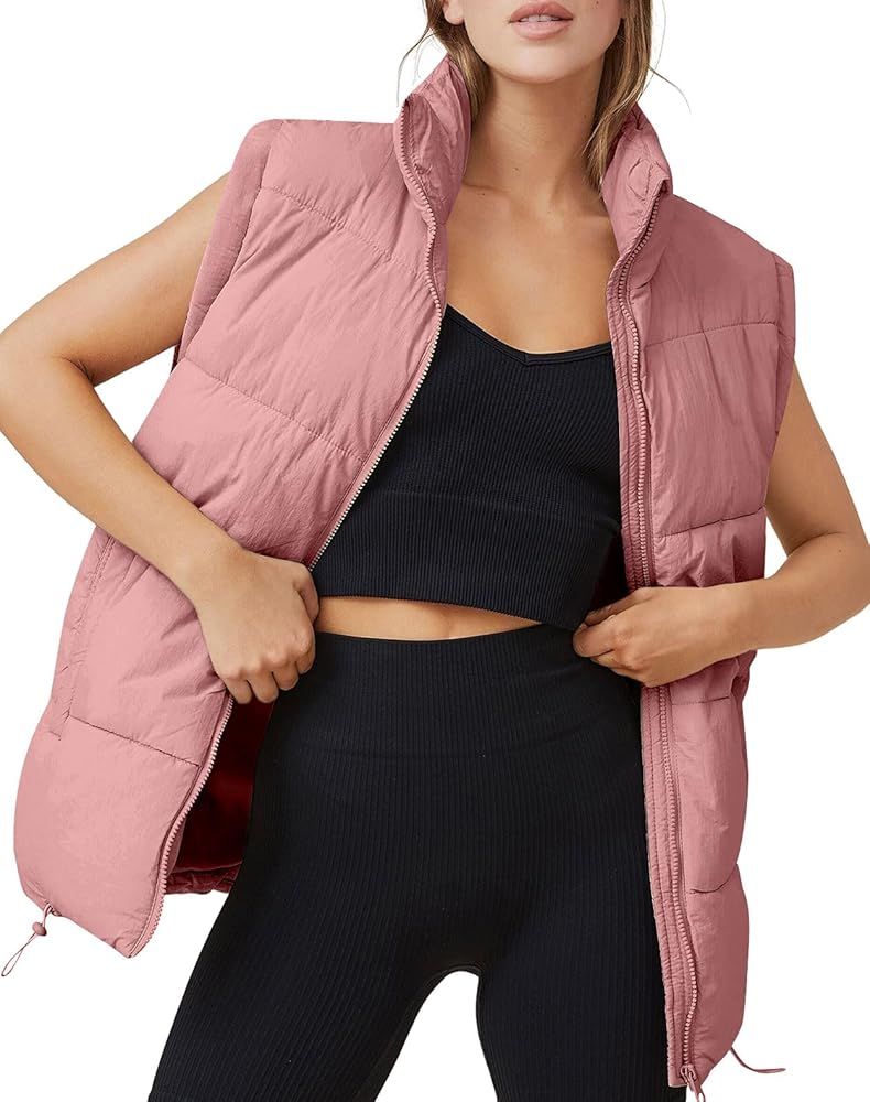 Puffer Vest Women Sleeveless Zip Up Outerwear Warm Puffer Lightweight Down with Pocket Fall Winte... | Amazon (US)