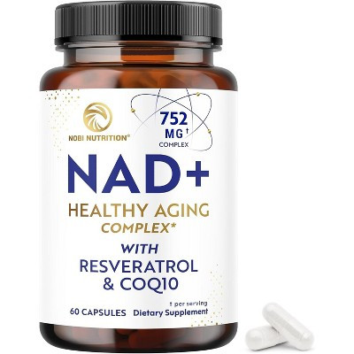 NAD+ Supplement with Resveratrol, Healthy Aging Complex, NMN Alternative with CoQ10 & Urolithin A, Nobi Nutrition, 60ct | Target