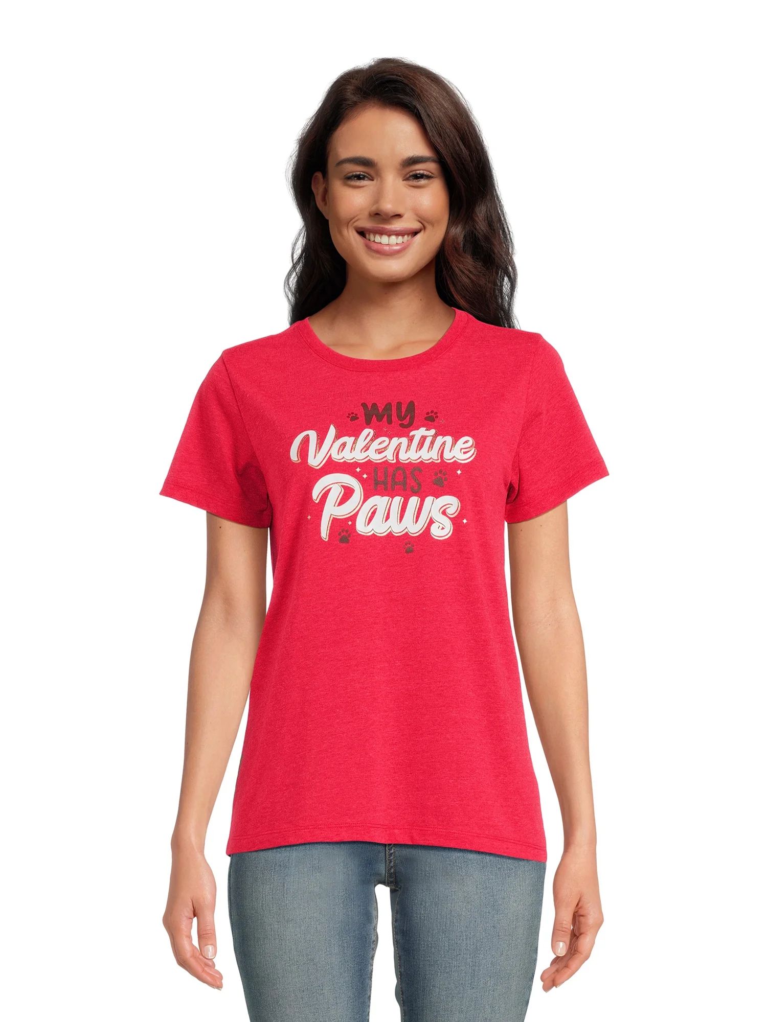 Valentine's Women's Valentine Paws Graphic T-Shirt, by Way to Celebrate, Sizes S-3XL | Walmart (US)