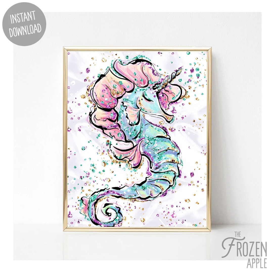 Seahorse Mermaid Friends Wall Art Printable for Nursery - Etsy | Etsy (US)