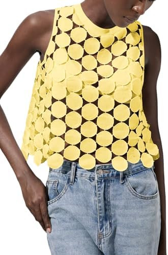 Women's Sheer Tank Tops See Through Polka Dots Asymmetrical Top Summer Sleeveless Vest Shirts | Amazon (US)