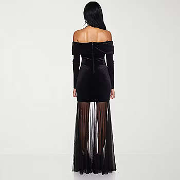 Premier Amour Womens Off The Shoulder Long Sleeve Velvet Evening Gown, Color: Black - JCPenney | JCPenney
