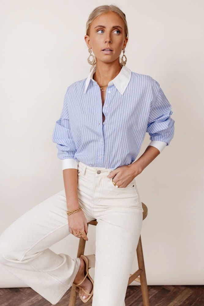 Kathryn Button Up Shirt in Light Blue - böhme | Bohme