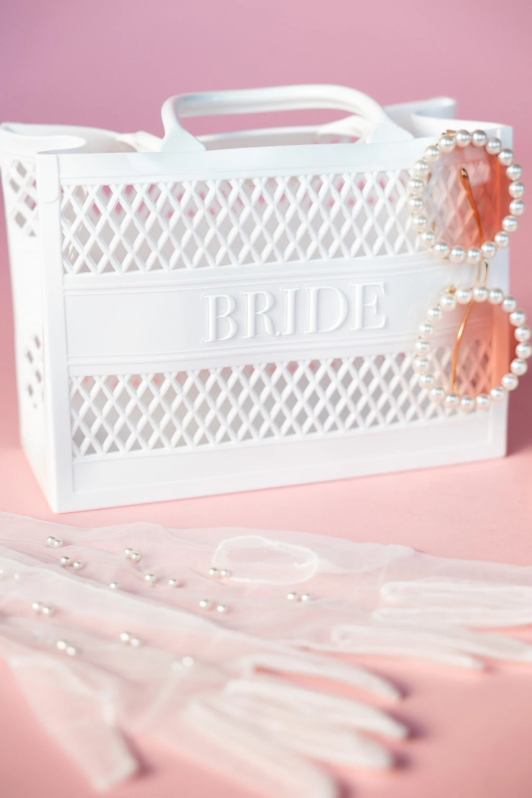 BRIDE Embossed Jelly Tote. Bridal Purse Honeymoon Bag Gift for Bride. Open grid designer look Hig... | Etsy (US)