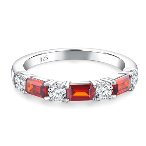 RANDES Garnet Band Rings for Women Half Eternity Ring 925 Sterling Silver January Birthstone Rings Stacking Wedding Bands Size 6 | Amazon (US)