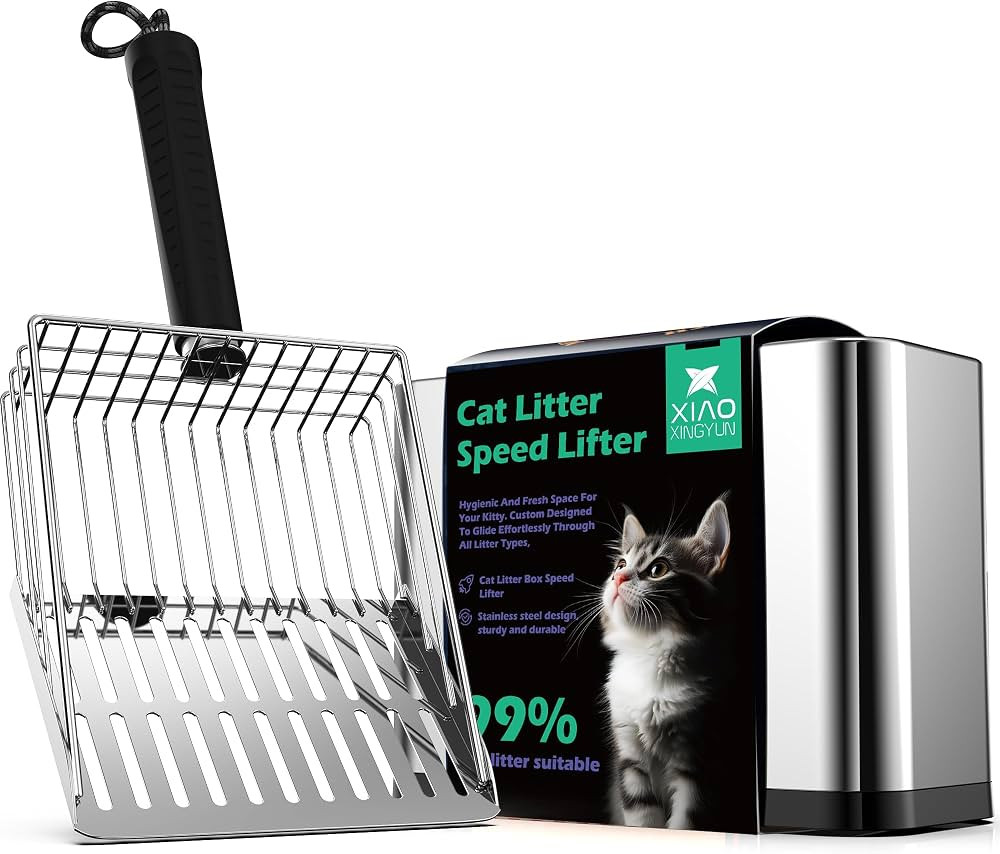 XIAOXINGYUN Stainless Steel Cat Litter Scoop, Metal Cat Litter Scooper with Holder, Heavy-Duty Ca... | Amazon (US)
