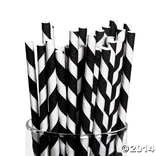 Fun Express Black Paper Striped Straws - 24 Pieces | Amazon (US)