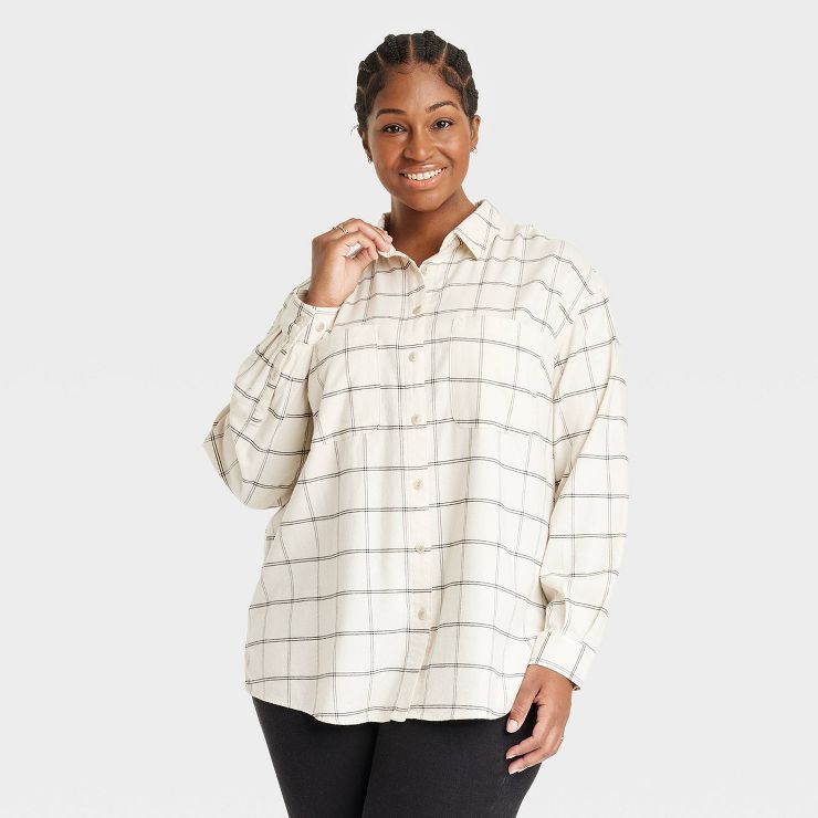 Women's Plus Size Long Sleeve Button-Down Flannel Tunic Shirt - Ava & Viv™ | Target