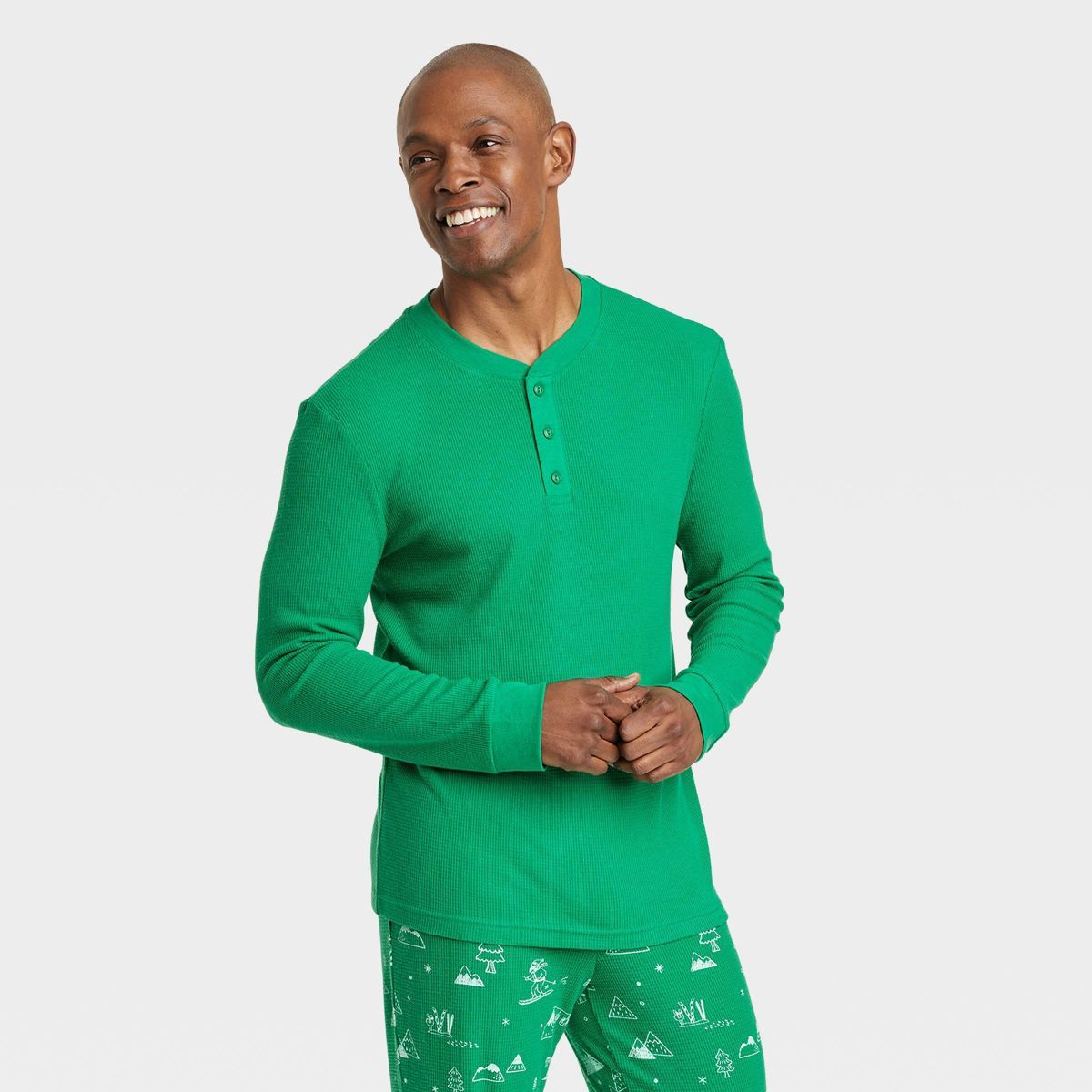 Men's Matching Family Thermal Pajama Button-Down Shirt - Wondershop™ Green | Target
