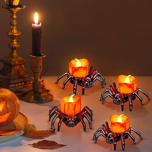 6 PCS Halloween Tea Lights Candles, Battery Operated Halloween Flameless LED Candles, Halloween Spider Tealights Spooky Electric Flickering Fake Candles for Halloween Party Decorations | Amazon (US)