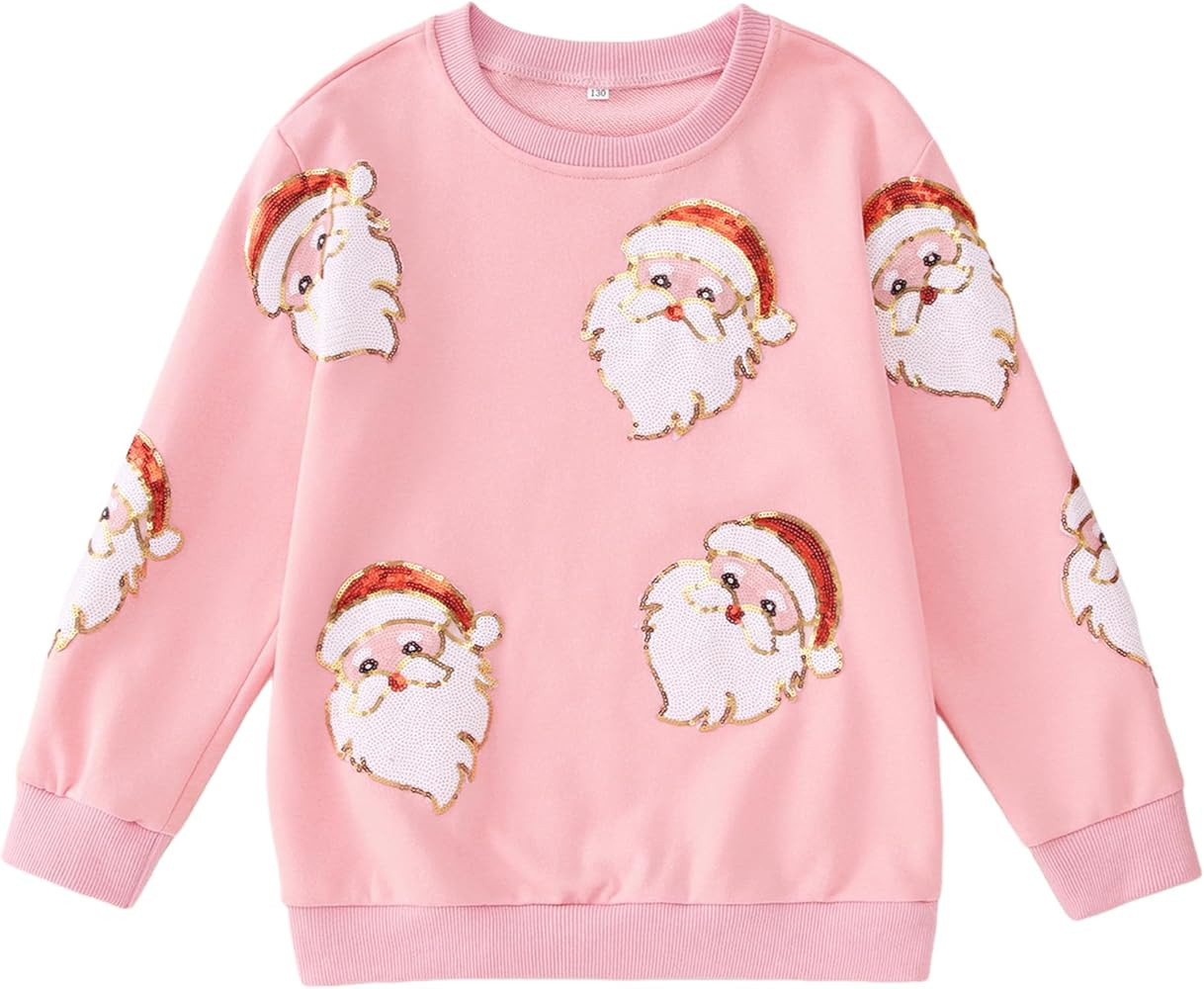 Kid Girls Christmas Sweatshirts Glitter Patch Santa Claus Crewneck Pullover Xmas Shirts Holiday T... | Amazon (US)