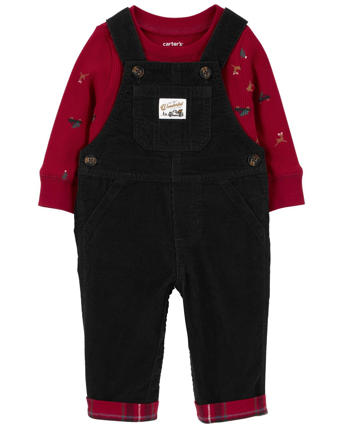 Red/Black Baby 2-Piece Plaid Bodysuit & Corduroy Overall Set | carters.com | Carter's