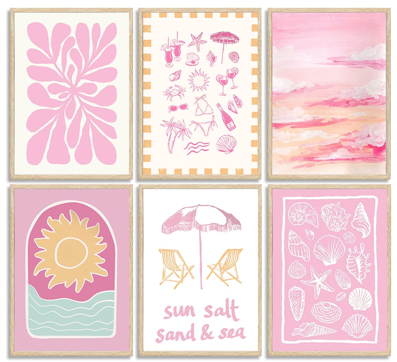 6Pcs Pink Coastal Beach Canvas Wall Art Colorful Beach Umbrella Pictures Boho Sunset Wall Decor S... | Amazon (US)