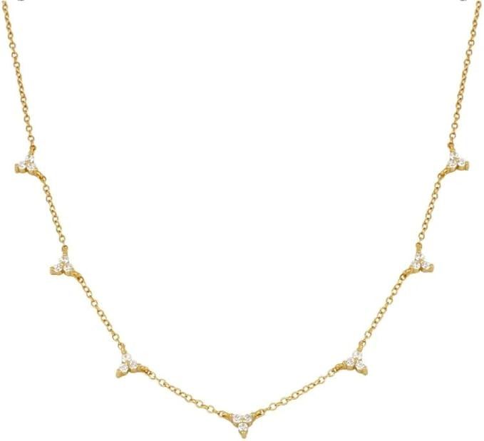 Three Diamond Clavicle Necklace for Women 925 Sterling Silver Jewelry Charming Pendant Chain 18K ... | Amazon (US)