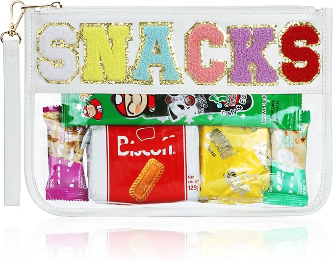 Clear Snack Bag for Travel, Varsity Chenille Letter Patch Flat Pouch with Zipper, Preppy Makeup B... | Amazon (US)