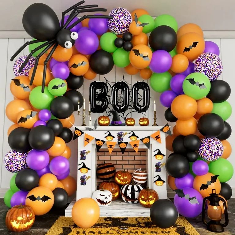 Halloween Balloons Garland Arch Kit DIY Halloween Party Supplies with BOO Foil Balloon Spider Bal... | Walmart (US)