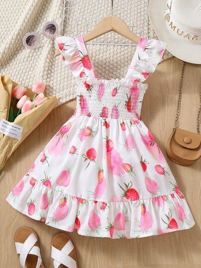 Toddler Girls Strawberry Print Ruffle Trim Dress | SHEIN