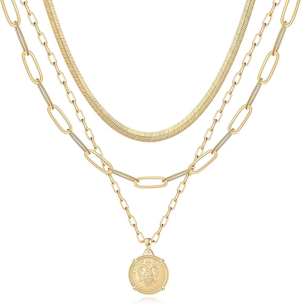 Amazon.com: Hidepoo Gold Coin Pendant Necklaces for Women, 14K Gold Plated Dainty Coin Pedant Med... | Amazon (US)