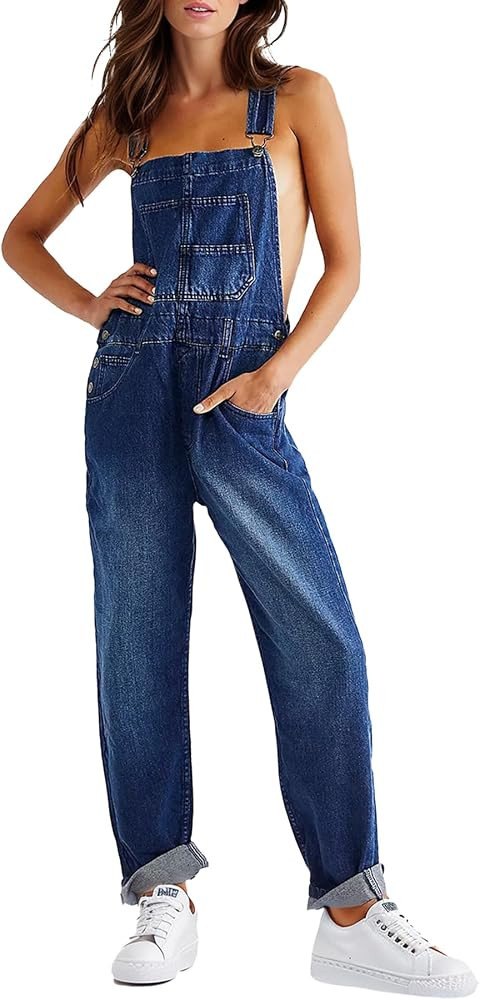 Laosiros Women's Denim Overalls Casual Stretch Adjustable Ziggy Bib Jeans Jumpsuits | Amazon (US)