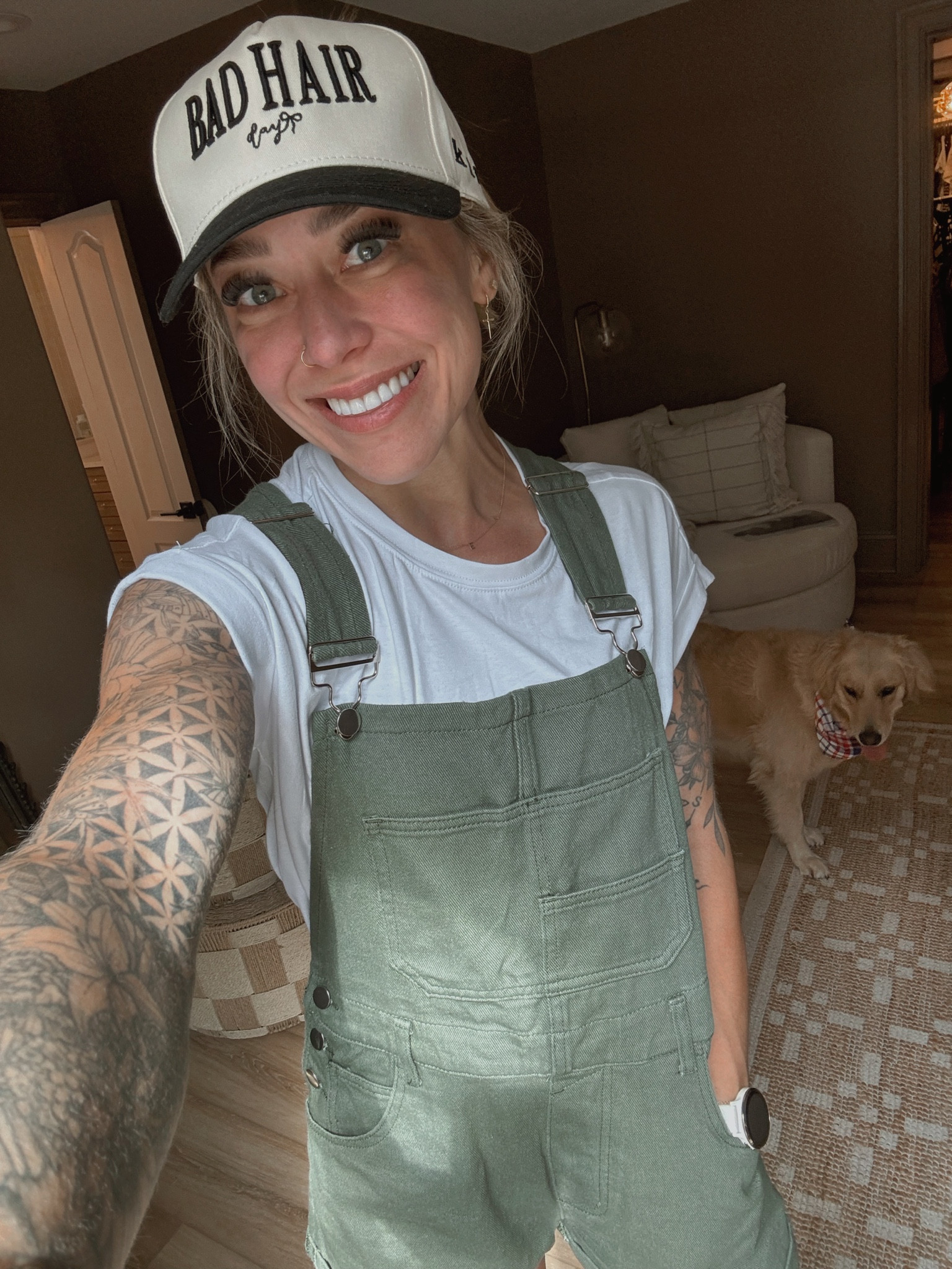 Amazon tee & overalls are 👌🏼 small in both! TONS of colors as well🤍 hat was a gift and I can’t find a link but I tagged some similar ones! ☺️ 

Ootd / casual fit / summer style / Holley Gabrielle 

#LTKSaleAlert #LTKStyleTip #LTKFindsUnder50