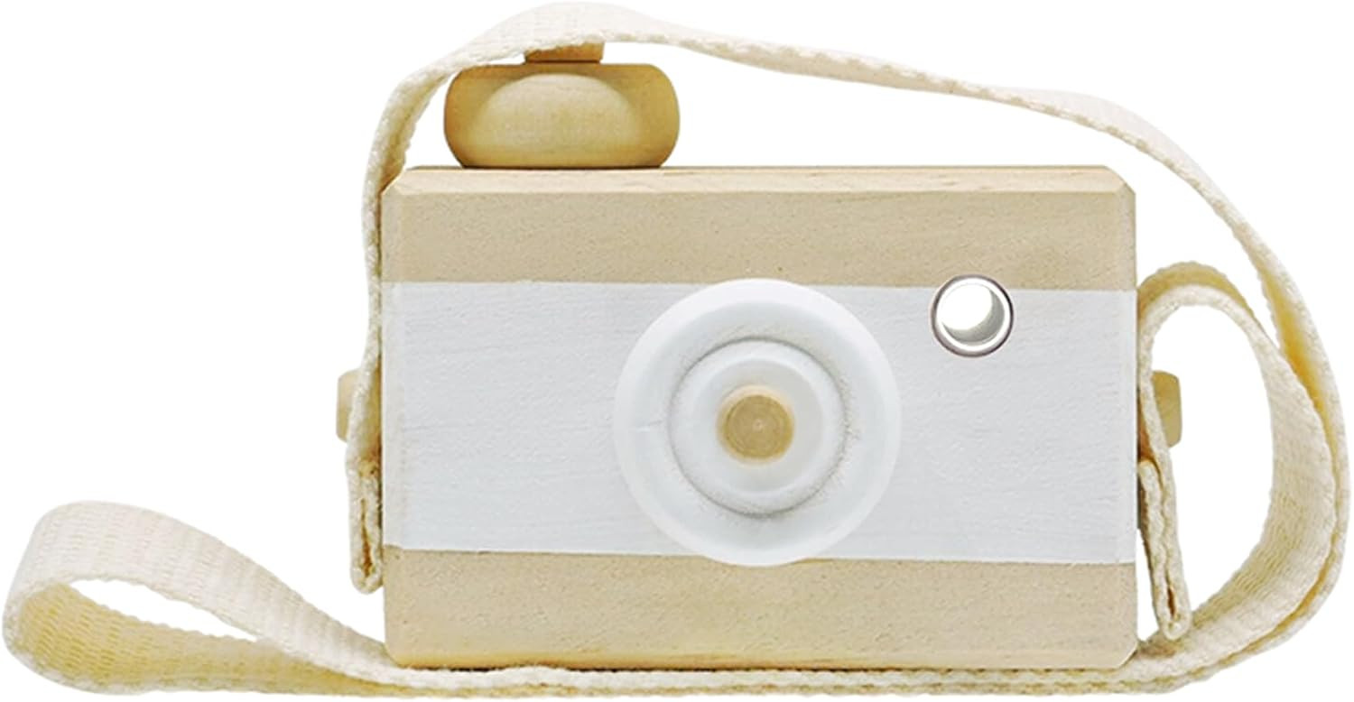 Baby Toy Wooden Mini Camera Toy, Baby Kids Cute Mini Sharpe Toy, Neck Hanging Photographed Props for Baby Toddlers Children Kids' Room Hanging Decor Gift (White-2) | Amazon (US)