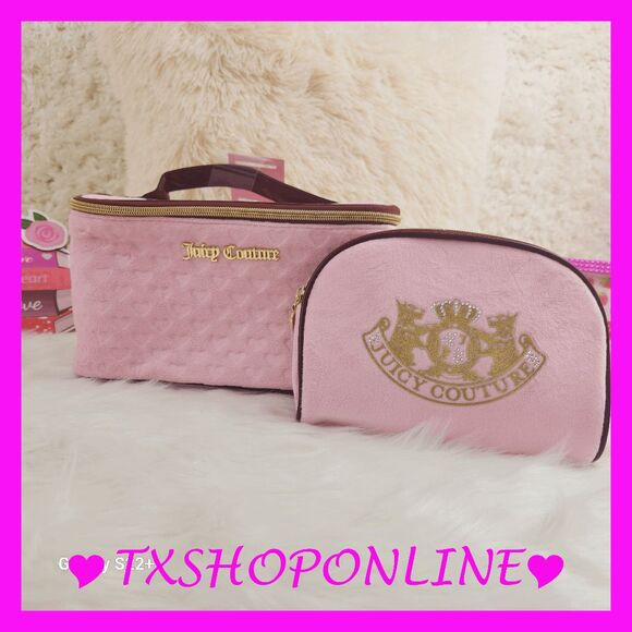 💗🌺{Juicy Couture} Pink Signature Scotties Bling Wedge Makeup Bag & Traincase | Poshmark