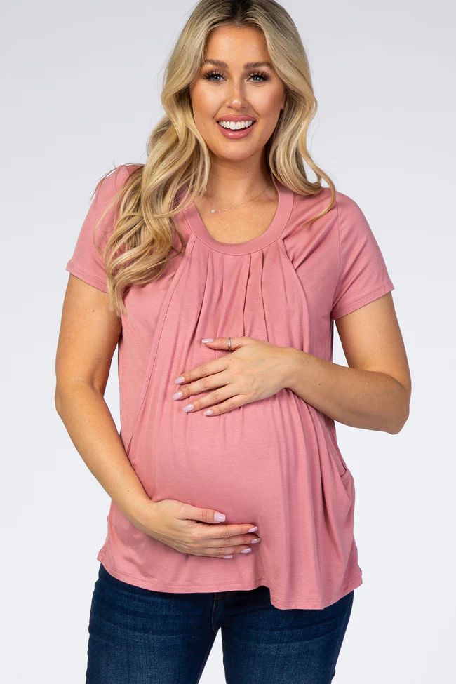 PinkBlush Mauve Pleated Draped Front Maternity/Nursing Top | PinkBlush Maternity