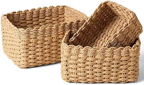 LA JOLIE MUSE Small Wicker Baskets for Organizing, Recycled Paper Rope Storage Basket Container B... | Amazon (US)