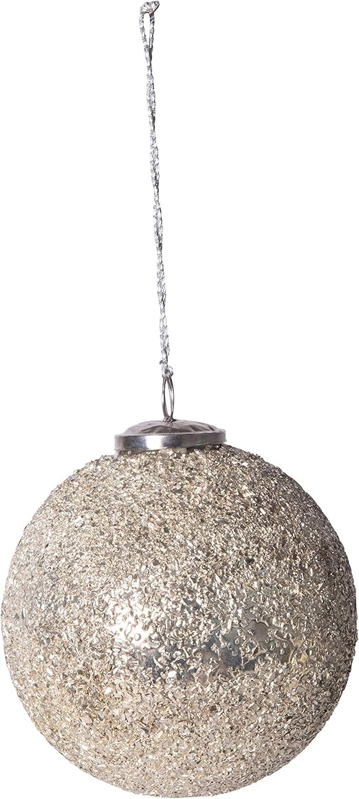 Creative Co-Op Ball Mica Flakes Glass Ornament, Antique Silver | Amazon (US)