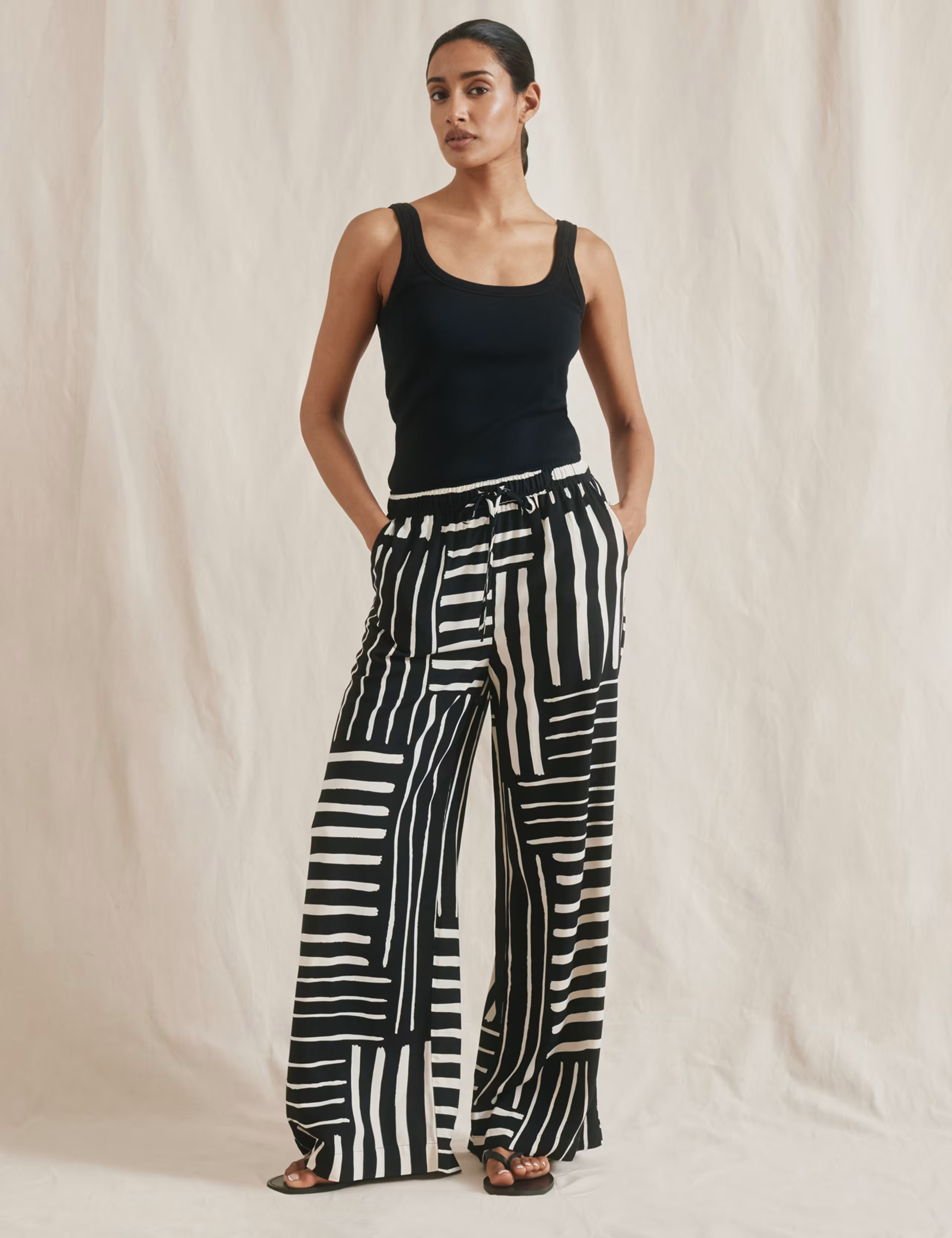 Linen Blend Striped Wide Leg Trousers | Marks & Spencer (UK)