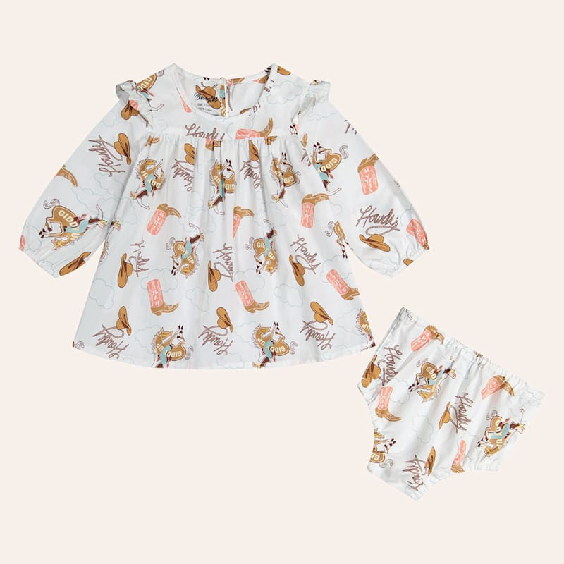 Wrangler Infant Girls' White Western Print Long Sleeve Ruffle Dress | Cavender's
