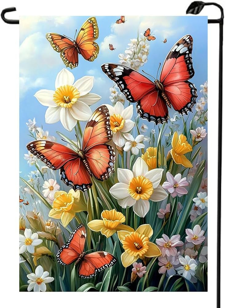 Spring Summer Garden Flag 12x18 Double Sided, Small Burlap Outdoor Butterfly Flowers Yard Lawn Po... | Amazon (US)