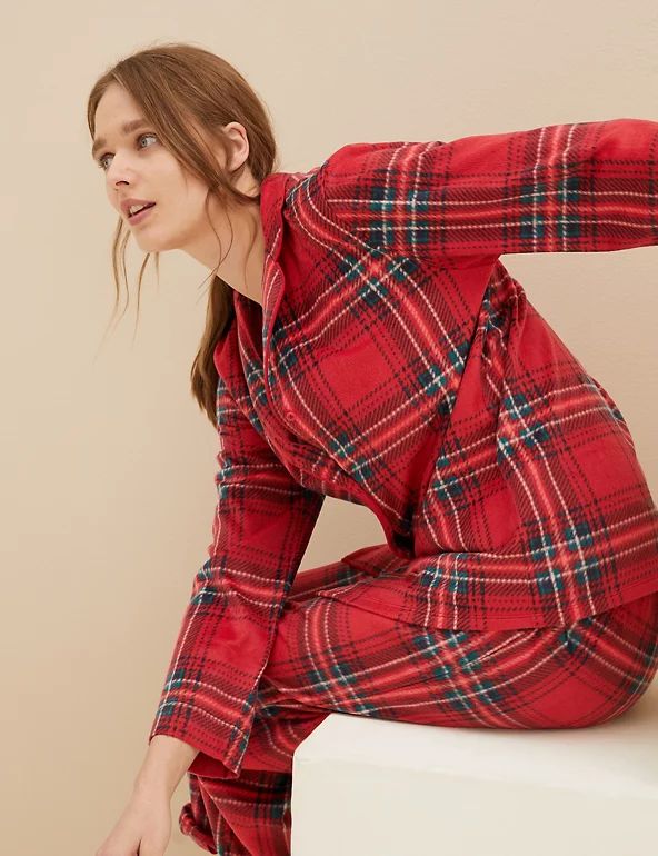 Fleece Checked Rever Collar Pyjama Set | M&S Collection | M&S | Marks & Spencer (UK)